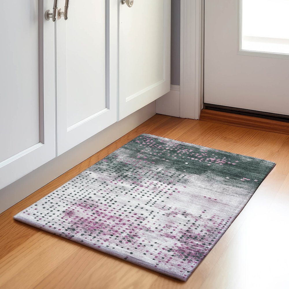 Machine Washable Indoor/Outdoor Chantille Blush 1'8" x 2'6" Rug. Picture 5