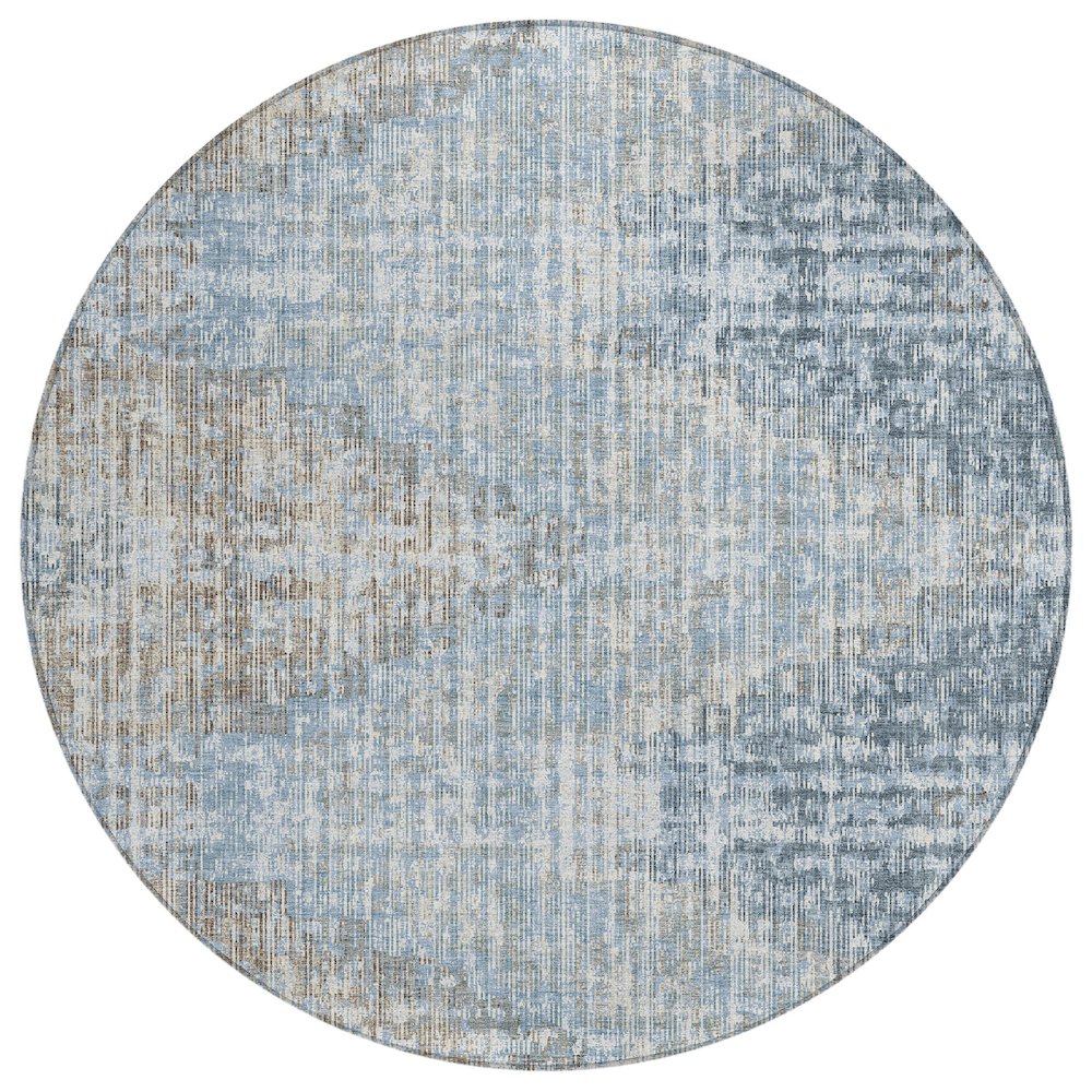 Machine Washable Indoor/Outdoor Chantille Denim 8' x 8' Round Rug. Picture 1