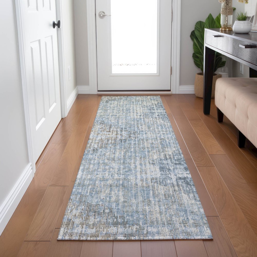 Machine Washable Indoor/Outdoor Chantille Denim 2'3" x 7'6" Runner Rug. Picture 5