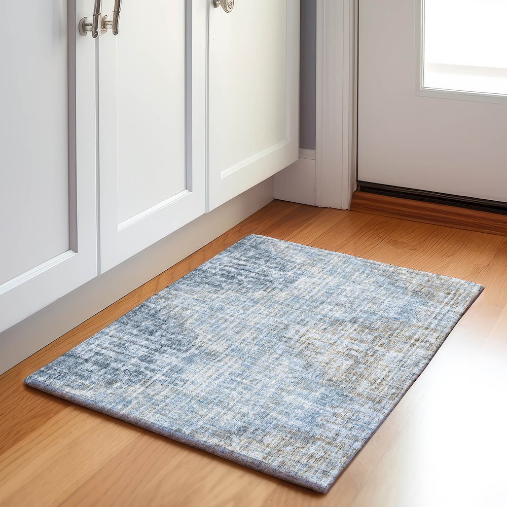 Machine Washable Indoor/Outdoor Chantille Denim 1'8" x 2'6" Rug. Picture 5