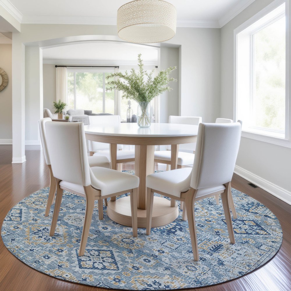 Machine Washable Indoor/Outdoor Chantille Denim 8' x 8' Round Rug. Picture 5