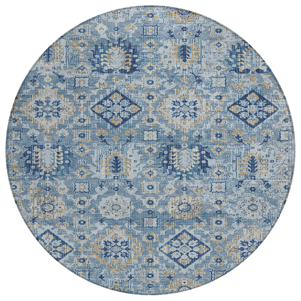 Machine Washable Indoor/Outdoor Chantille Denim 8' x 8' Round Rug. Picture 1