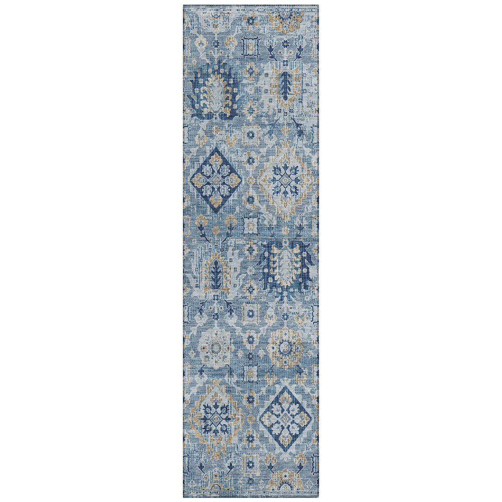 Machine Washable Indoor/Outdoor Chantille Denim 2'3" x 7'6" Runner Rug. Picture 1