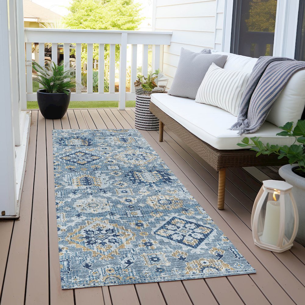 Machine Washable Indoor/Outdoor Chantille Denim 2'3" x 7'6" Runner Rug. Picture 6