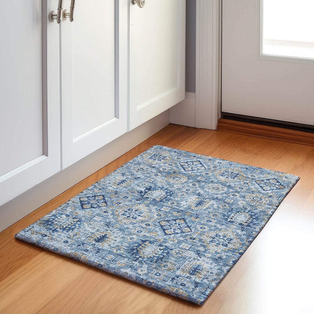 Machine Washable Indoor/Outdoor Chantille Denim 1'8" x 2'6" Rug. Picture 5
