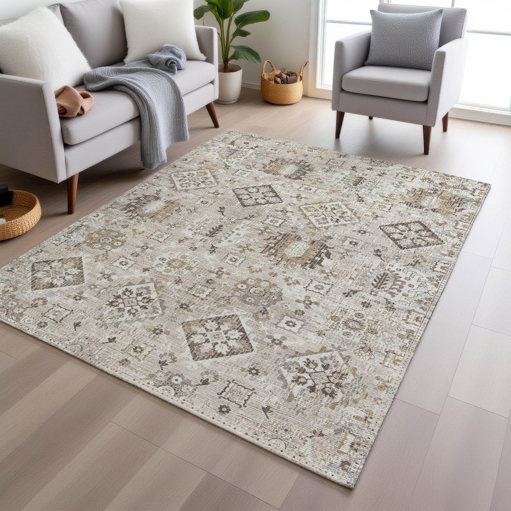 Machine Washable Indoor/Outdoor Chantille Linen 2'6" x 3'10" Rug. Picture 5