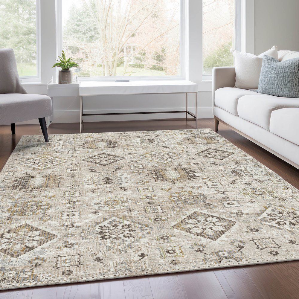 Machine Washable Indoor/Outdoor Chantille Linen 2'6" x 3'10" Rug. Picture 6