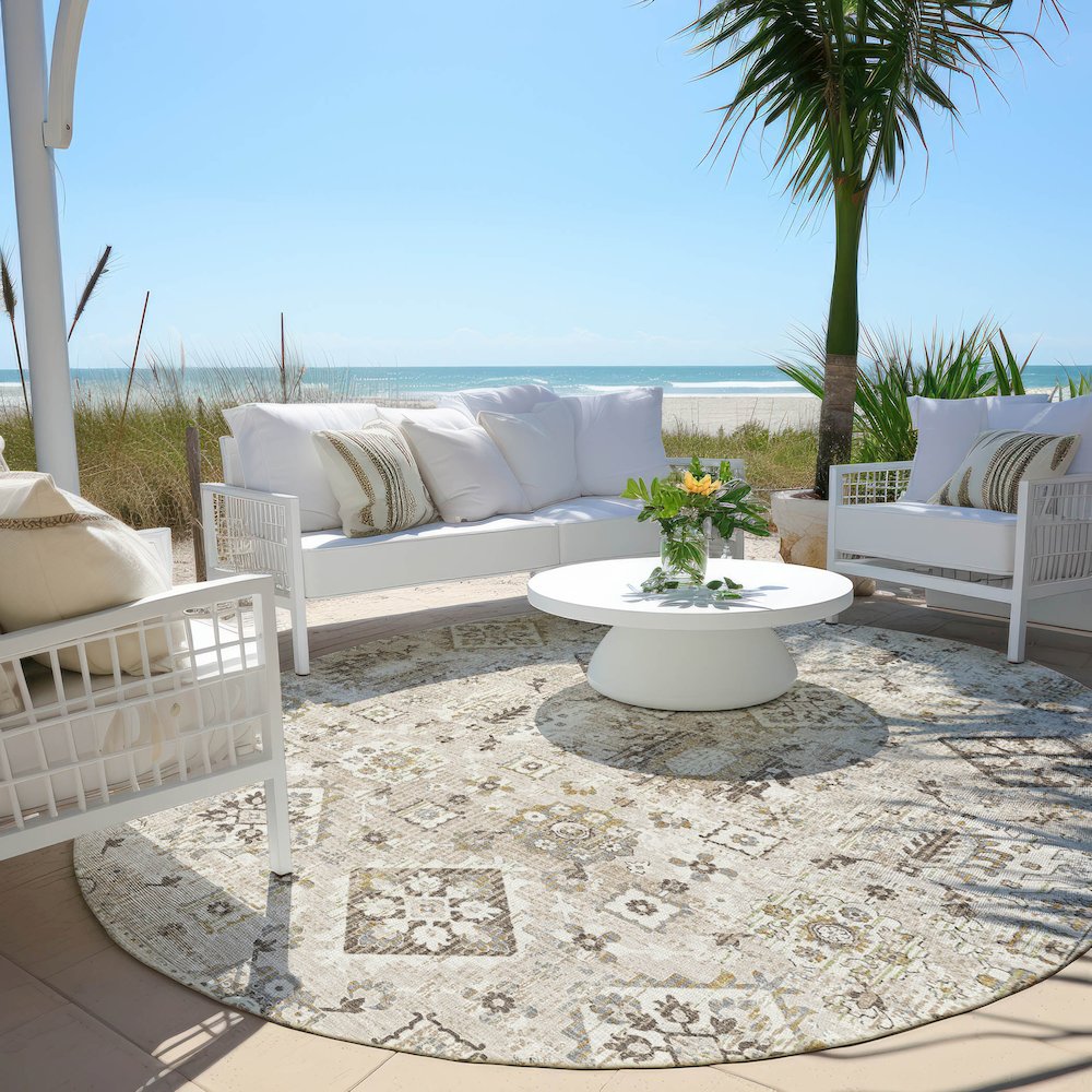 Machine Washable Indoor/Outdoor Chantille Linen 8' x 8' Round Rug. Picture 6