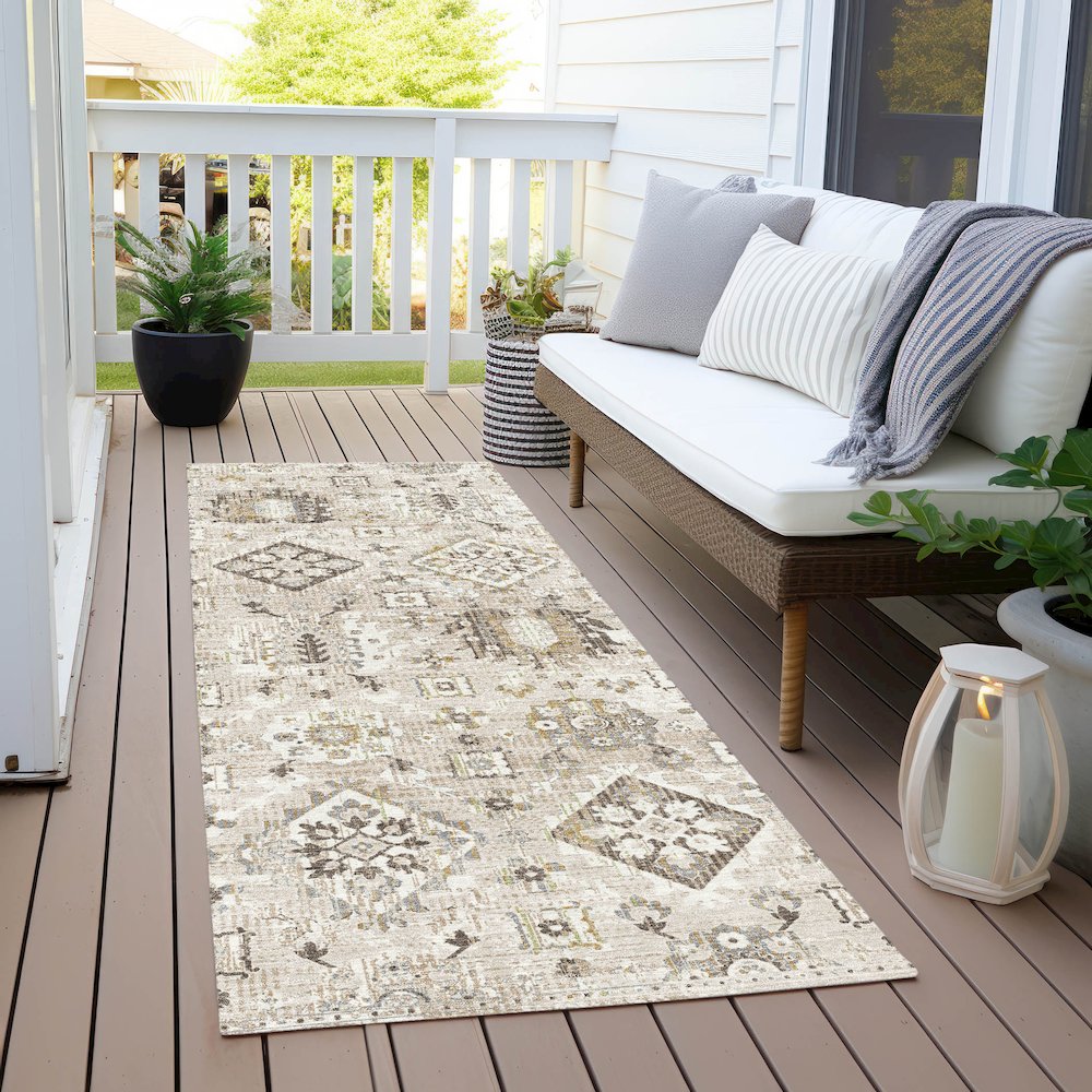 Machine Washable Indoor/Outdoor Chantille Linen 2'3" x 7'6" Runner Rug. Picture 6