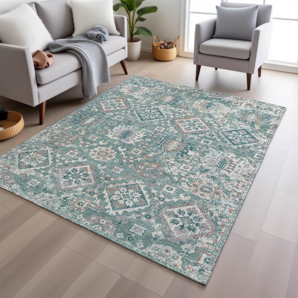 Machine Washable Indoor/Outdoor Chantille Seafoam 2'6" x 3'10" Rug. Picture 5