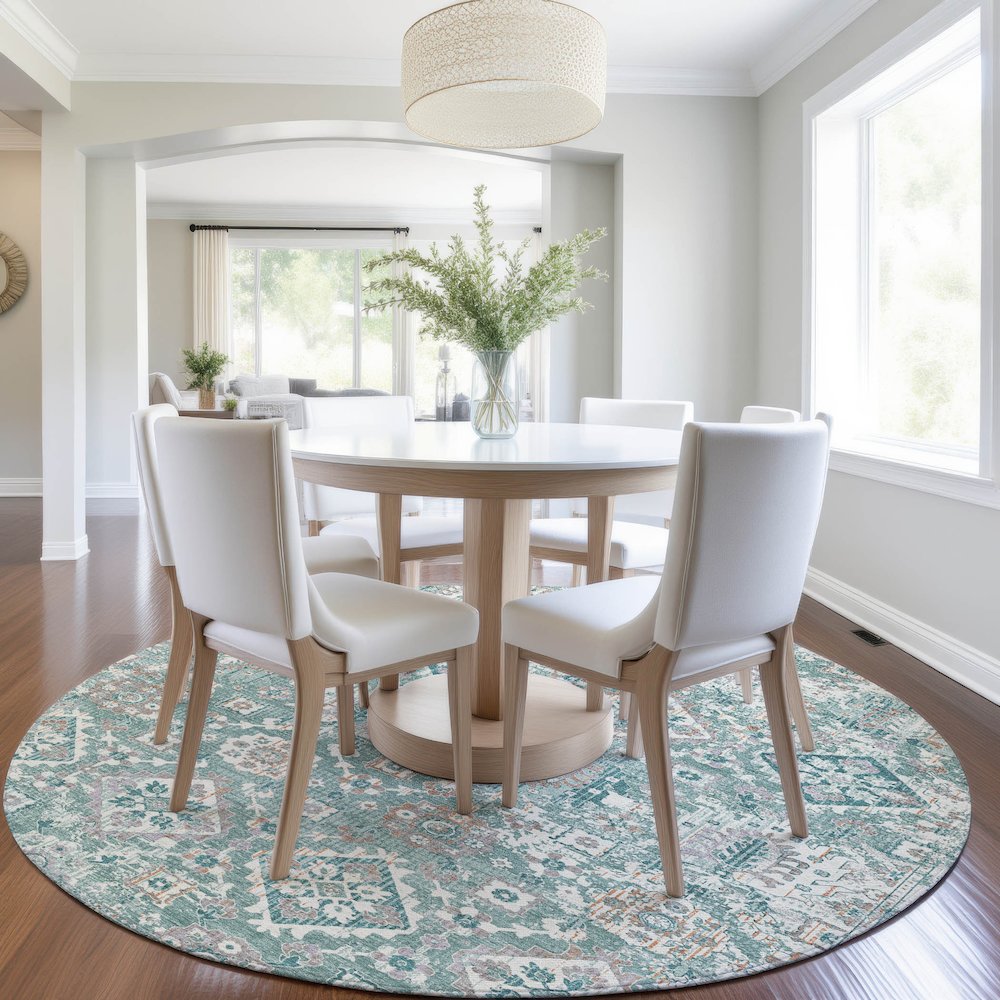Machine Washable Indoor/Outdoor Chantille Seafoam 8' x 8' Round Rug. Picture 5