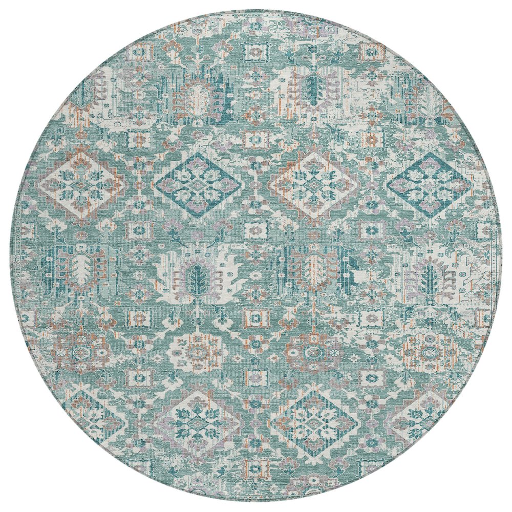 Machine Washable Indoor/Outdoor Chantille Seafoam 8' x 8' Round Rug. Picture 1