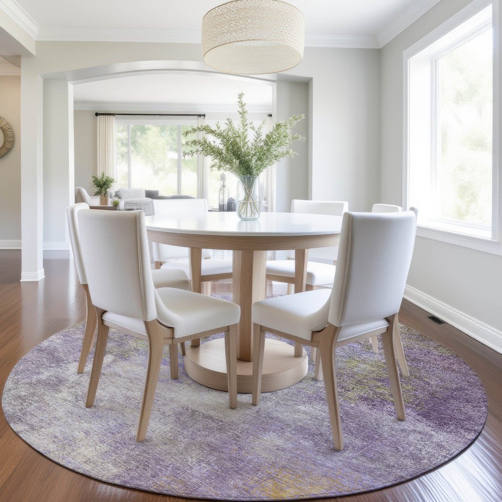 Machine Washable Indoor/Outdoor Chantille Purple 8' x 8' Round Rug. Picture 5