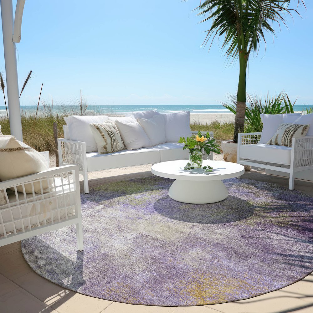 Machine Washable Indoor/Outdoor Chantille Purple 8' x 8' Round Rug. Picture 6
