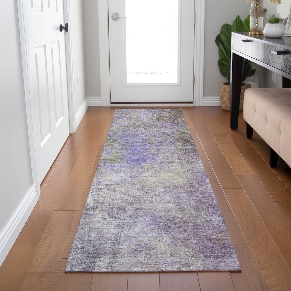 Machine Washable Indoor/Outdoor Chantille Purple 2'3" x 7'6" Runner Rug. Picture 5
