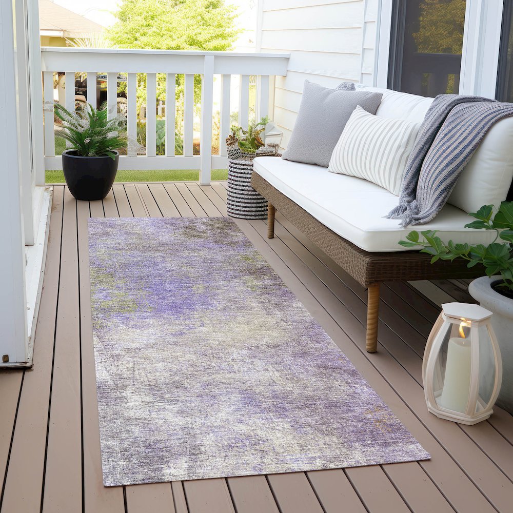 Machine Washable Indoor/Outdoor Chantille Purple 2'3" x 7'6" Runner Rug. Picture 6