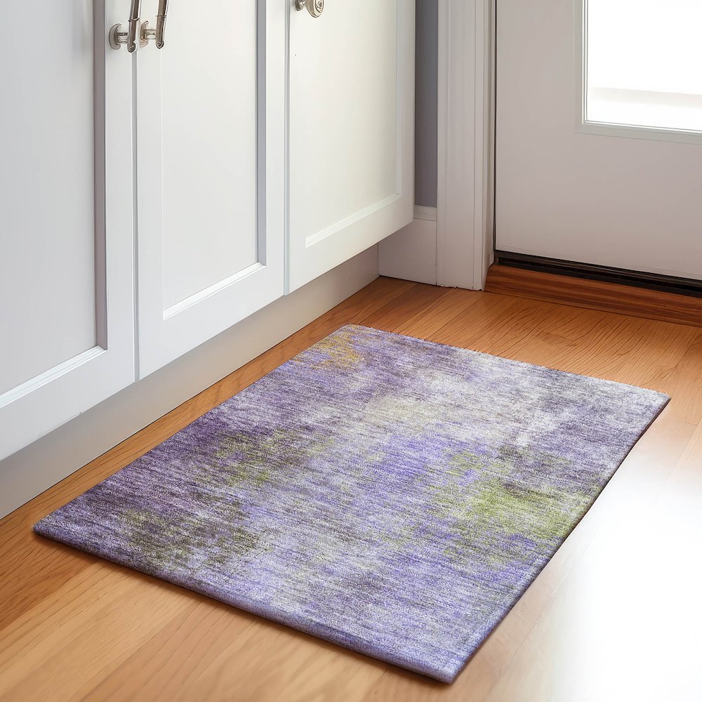 Machine Washable Indoor/Outdoor Chantille Purple 1'8" x 2'6" Rug. Picture 5