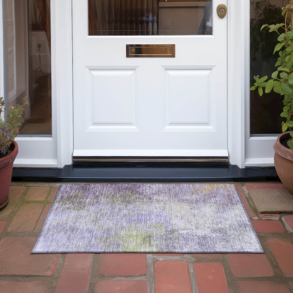 Machine Washable Indoor/Outdoor Chantille Purple 1'8" x 2'6" Rug. Picture 6