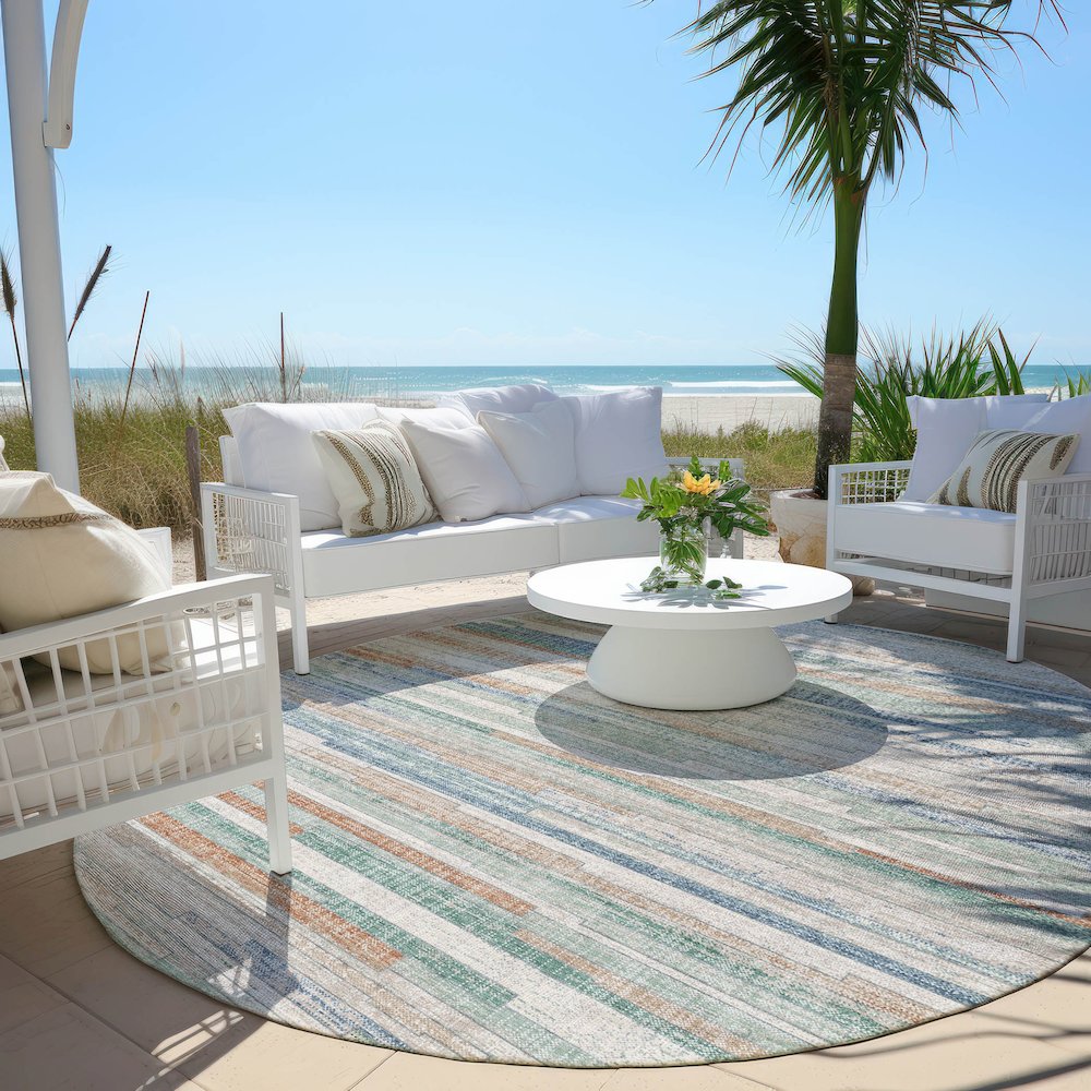Machine Washable Indoor/Outdoor Chantille Linen 8' x 8' Round Rug. Picture 6