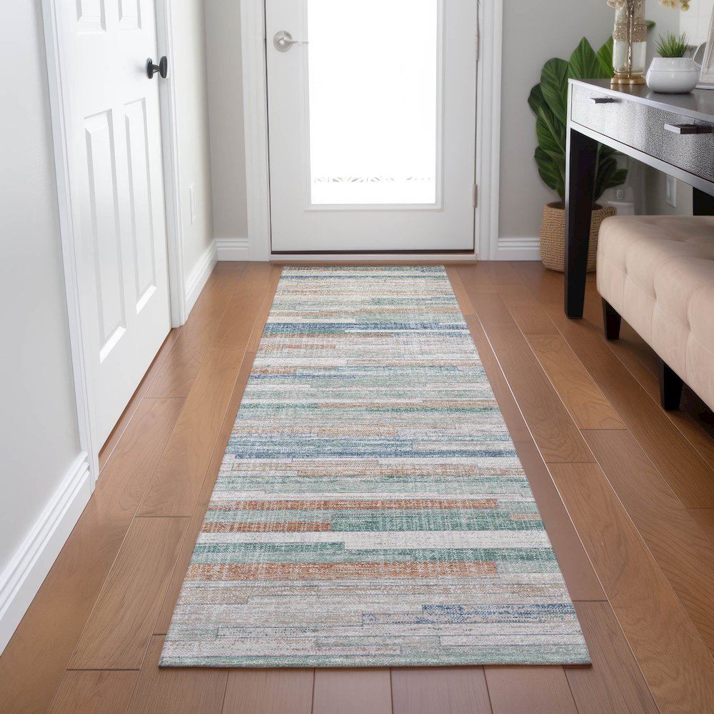 Machine Washable Indoor/Outdoor Chantille Linen 2'3" x 7'6" Runner Rug. Picture 5