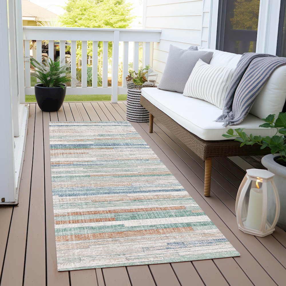 Machine Washable Indoor/Outdoor Chantille Linen 2'3" x 7'6" Runner Rug. Picture 6