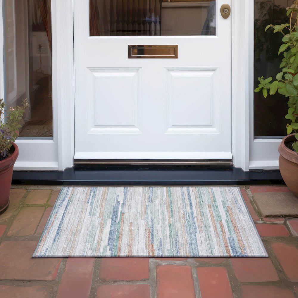 Machine Washable Indoor/Outdoor Chantille Linen 1'8" x 2'6" Rug. Picture 6
