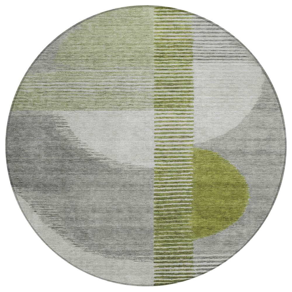 Machine Washable Indoor/Outdoor Chantille Olive 8' x 8' Round Rug. Picture 1