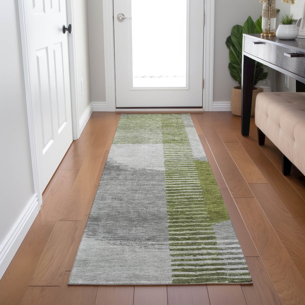 Machine Washable Indoor/Outdoor Chantille Olive 2'3" x 7'6" Runner Rug. Picture 5