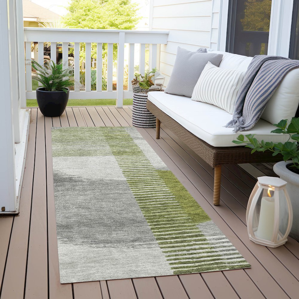 Machine Washable Indoor/Outdoor Chantille Olive 2'3" x 7'6" Runner Rug. Picture 6