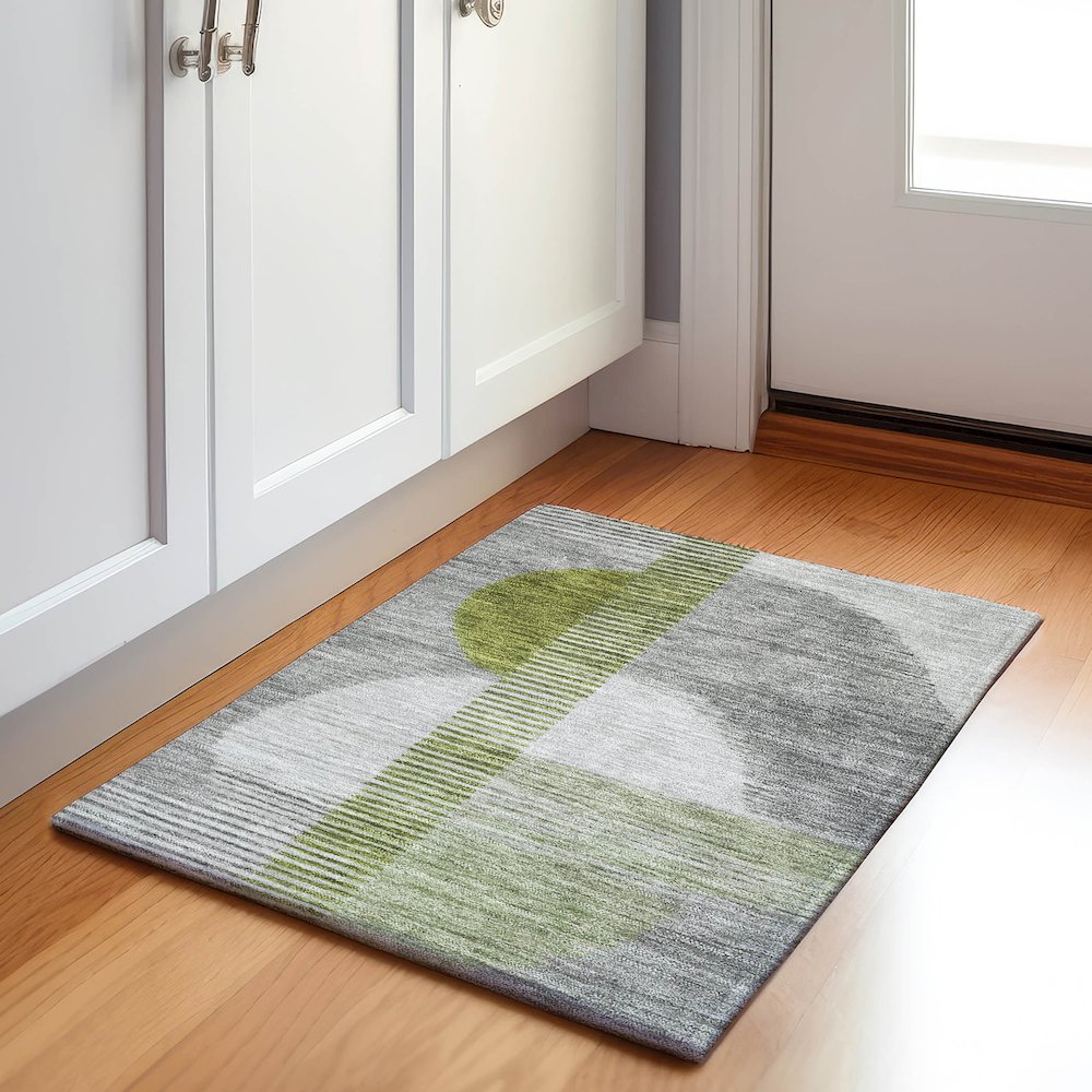 Machine Washable Indoor/Outdoor Chantille Olive 1'8" x 2'6" Rug. Picture 5