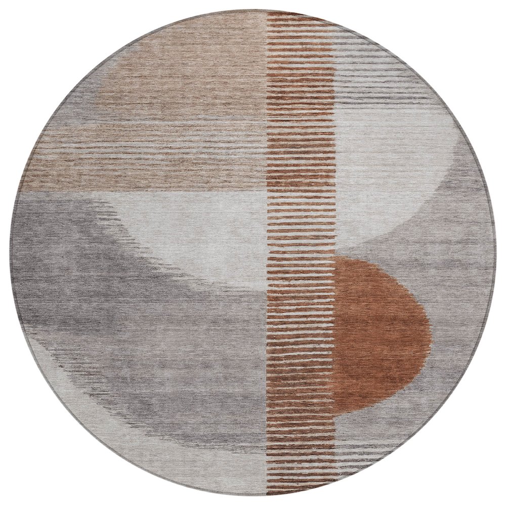 Machine Washable Indoor/Outdoor Chantille Taupe 8' x 8' Round Rug. Picture 1