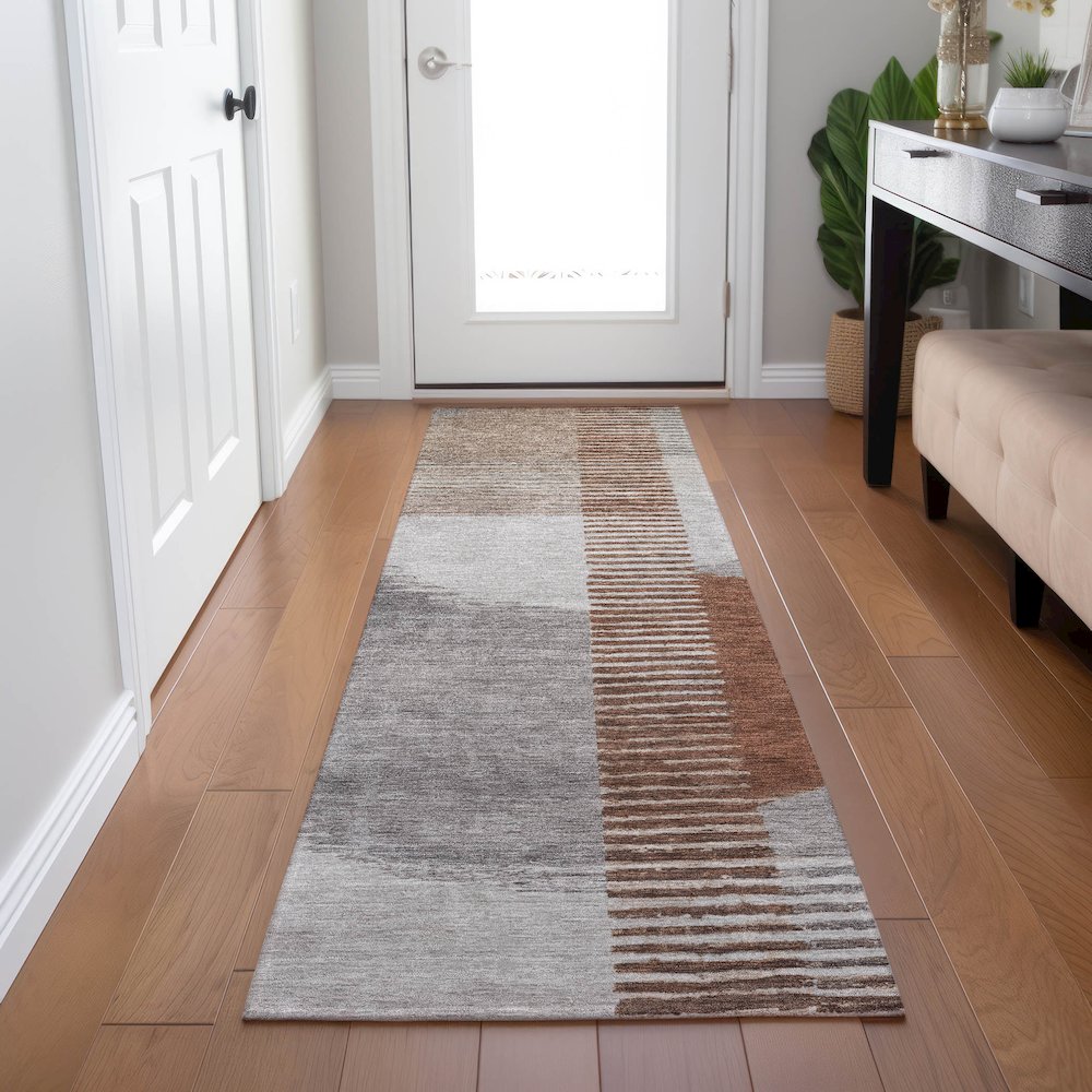 Machine Washable Indoor/Outdoor Chantille Taupe 2'3" x 7'6" Runner Rug. Picture 5