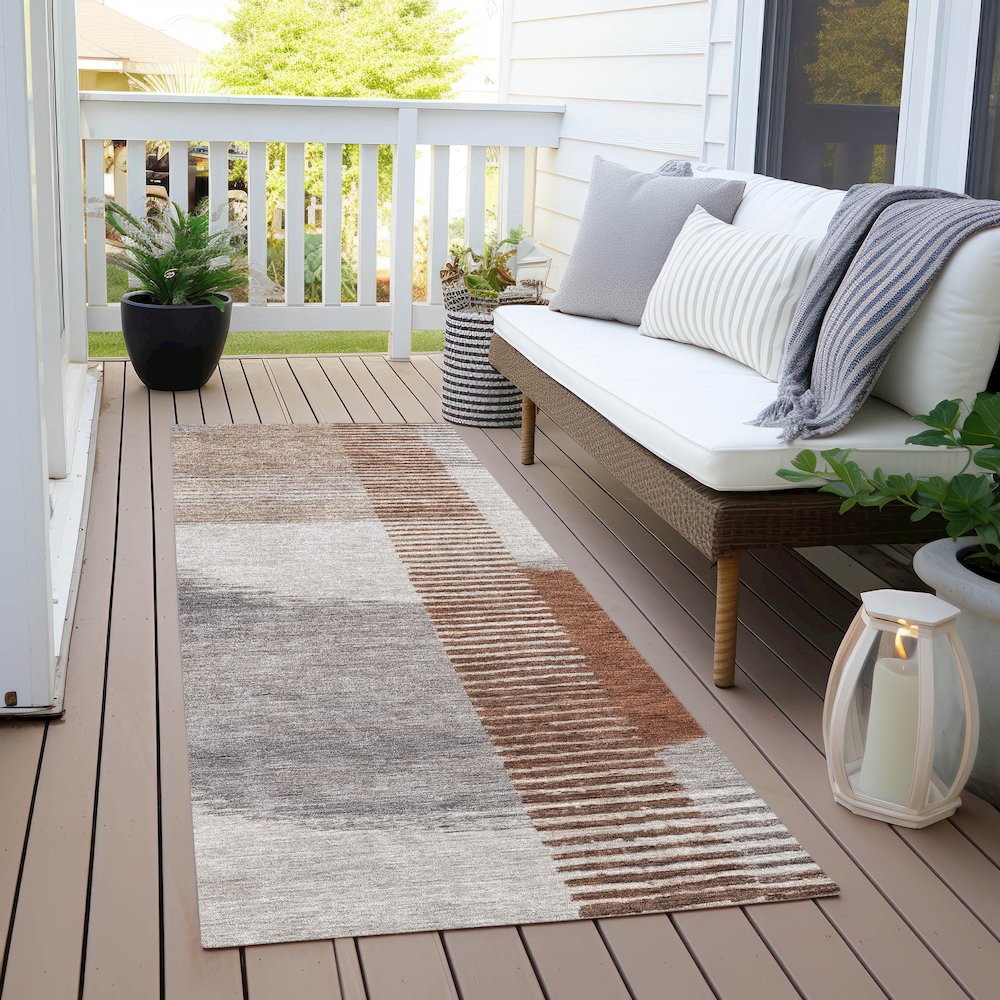 Machine Washable Indoor/Outdoor Chantille Taupe 2'3" x 7'6" Runner Rug. Picture 6