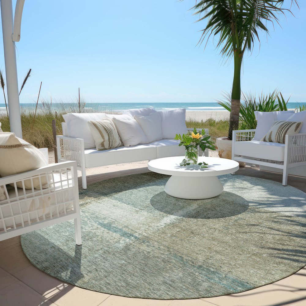 Machine Washable Indoor/Outdoor Chantille Seafoam 8' x 8' Round Rug. Picture 6