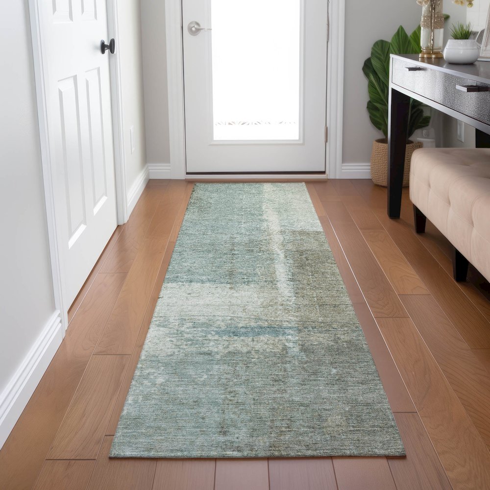 Machine Washable Indoor/Outdoor Chantille Seafoam 2'3" x 7'6" Runner Rug. Picture 5