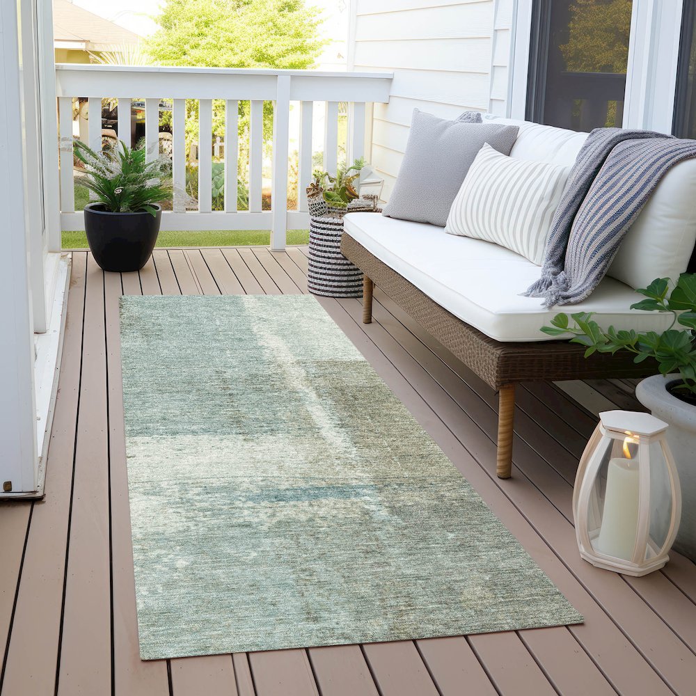 Machine Washable Indoor/Outdoor Chantille Seafoam 2'3" x 7'6" Runner Rug. Picture 6
