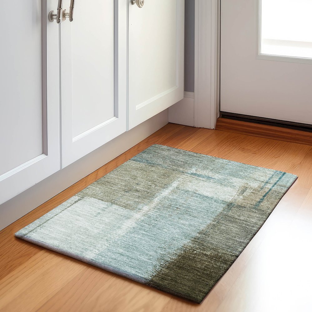 Machine Washable Indoor/Outdoor Chantille Seafoam 1'8" x 2'6" Rug. Picture 5