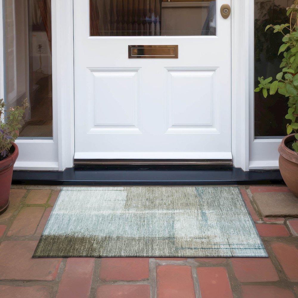 Machine Washable Indoor/Outdoor Chantille Seafoam 1'8" x 2'6" Rug. Picture 6