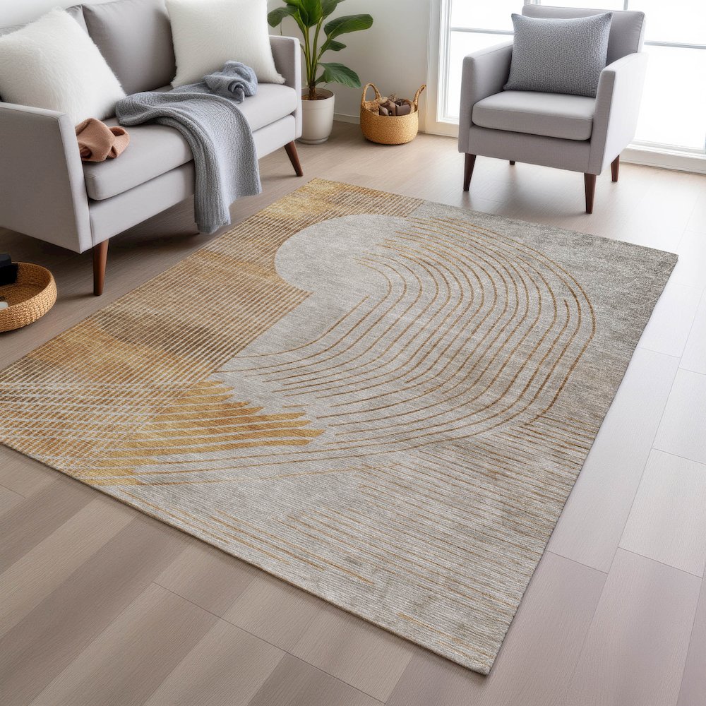 Machine Washable Indoor/Outdoor Chantille Gold 2'6" x 3'10" Rug. Picture 5