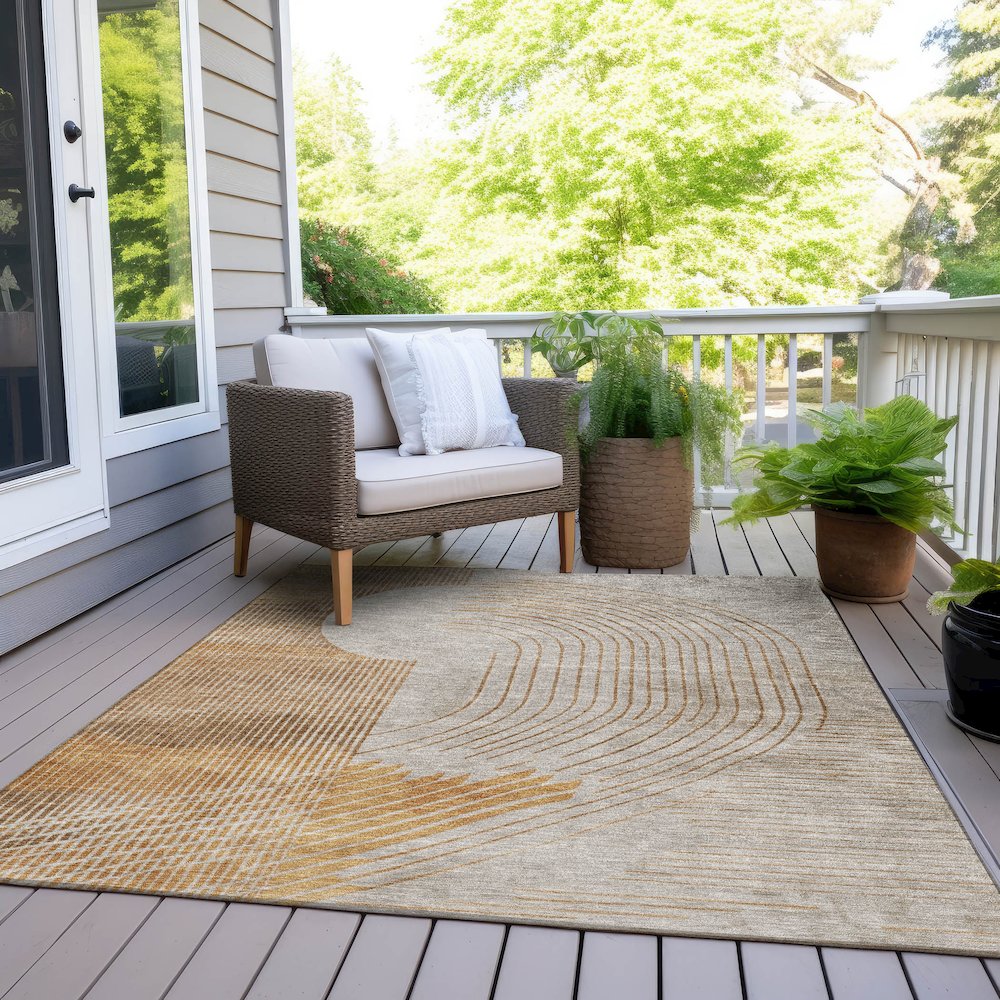 Machine Washable Indoor/Outdoor Chantille Gold 2'6" x 3'10" Rug. Picture 8