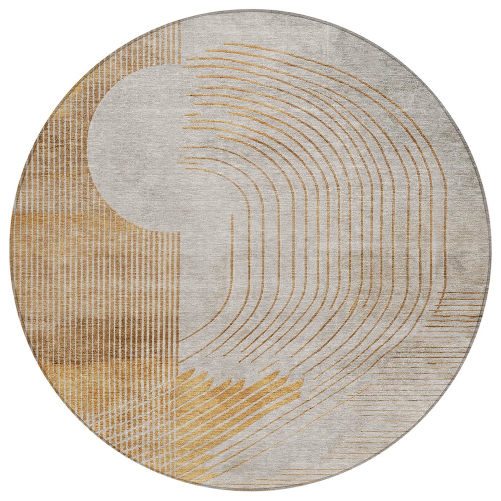 Machine Washable Indoor/Outdoor Chantille Gold 8' x 8' Round Rug. Picture 1