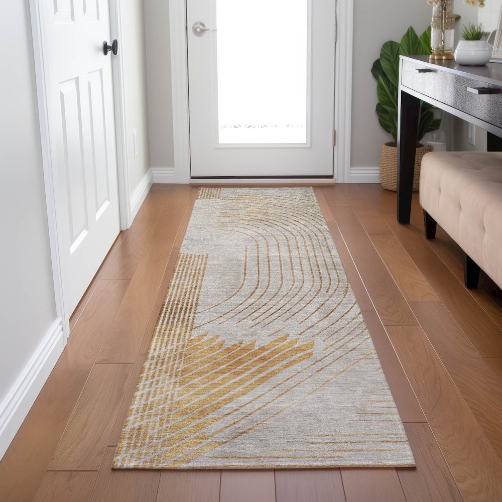 Machine Washable Indoor/Outdoor Chantille Gold 2'3" x 7'6" Runner Rug. Picture 5