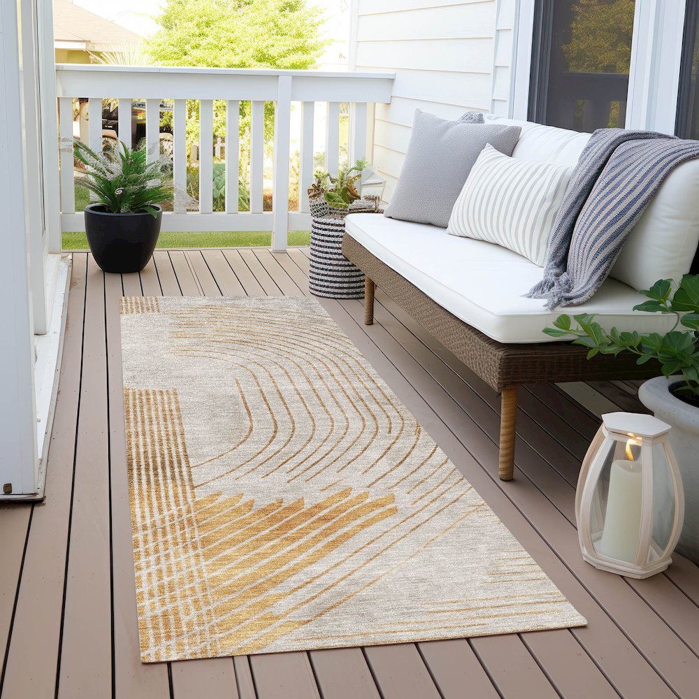 Machine Washable Indoor/Outdoor Chantille Gold 2'3" x 7'6" Runner Rug. Picture 6