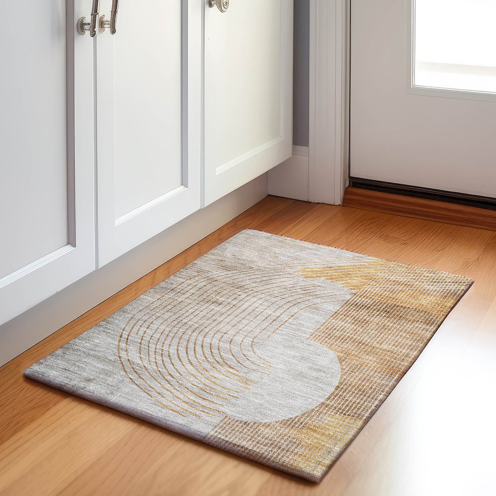 Machine Washable Indoor/Outdoor Chantille Gold 1'8" x 2'6" Rug. Picture 5