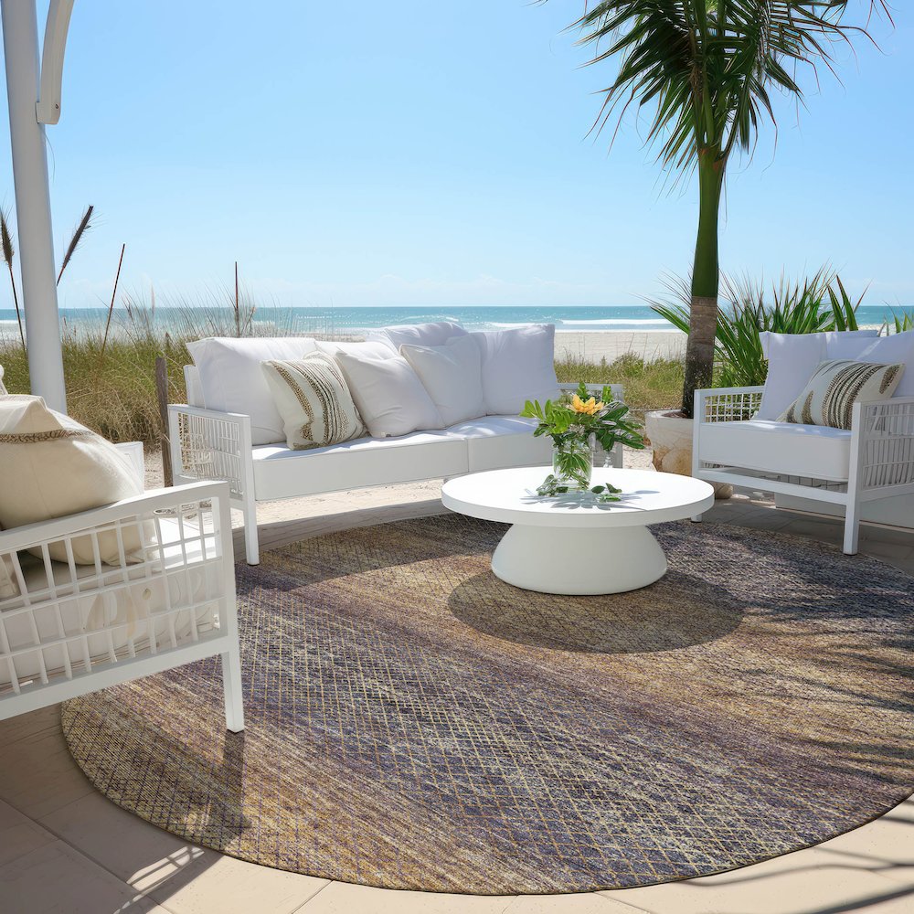 Machine Washable Indoor/Outdoor Chantille Eggplant 8' x 8' Round Rug. Picture 6