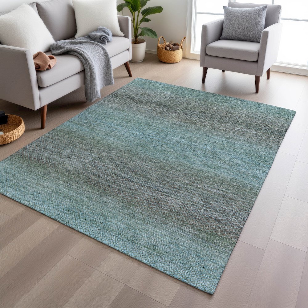Machine Washable Indoor/Outdoor Chantille Teal 2'6" x 3'10" Rug. Picture 5