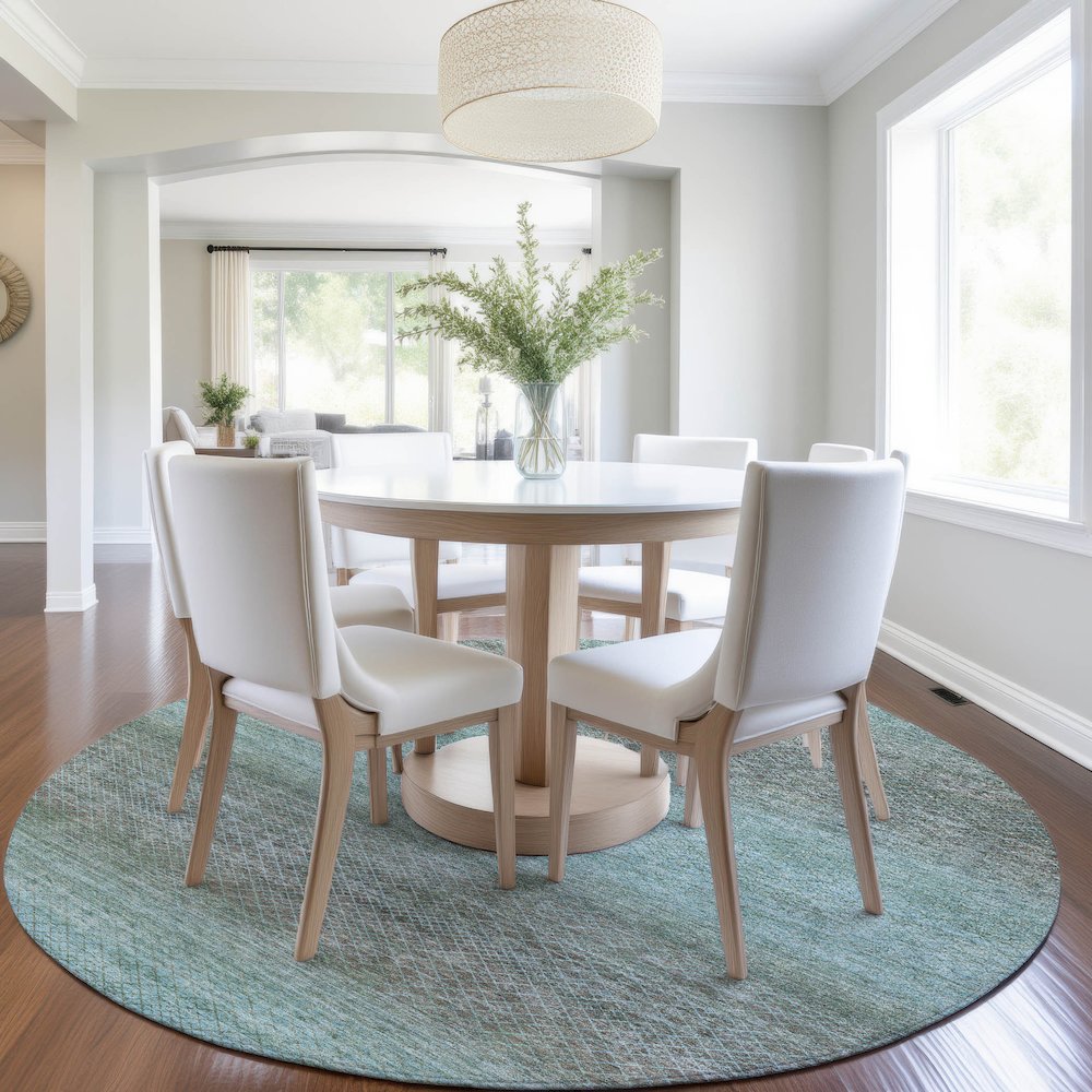 Machine Washable Indoor/Outdoor Chantille Teal 8' x 8' Round Rug. Picture 5