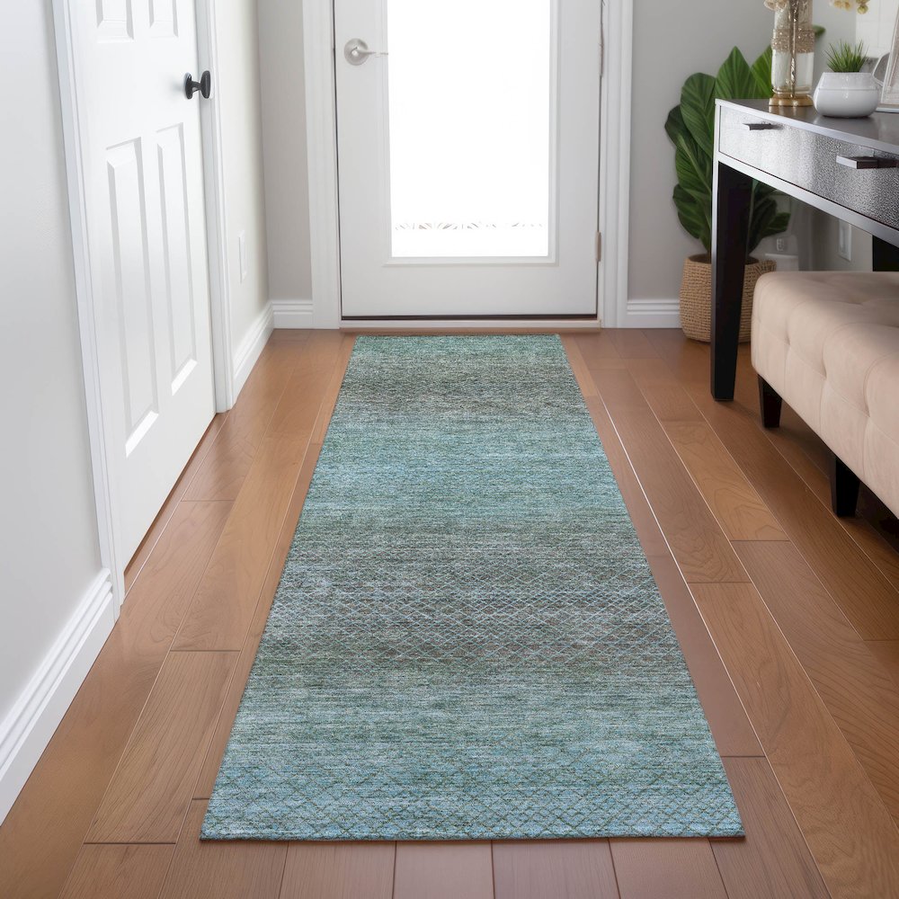 Machine Washable Indoor/Outdoor Chantille Teal 2'3" x 7'6" Runner Rug. Picture 5