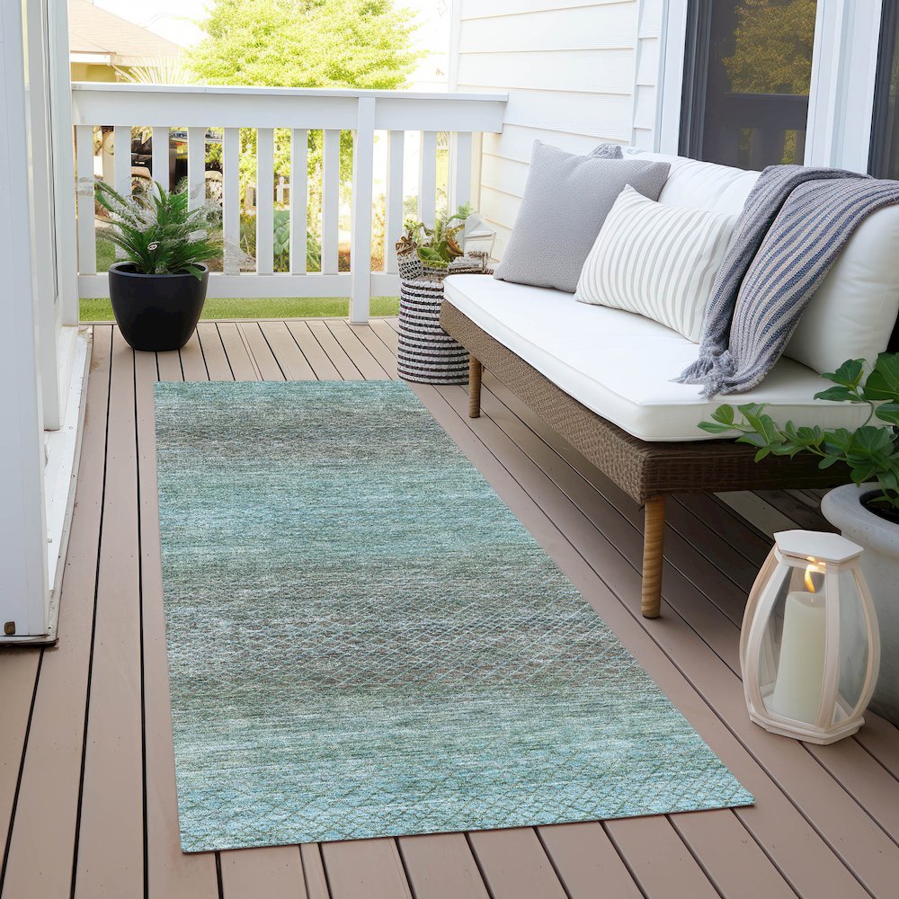 Machine Washable Indoor/Outdoor Chantille Teal 2'3" x 7'6" Runner Rug. Picture 6