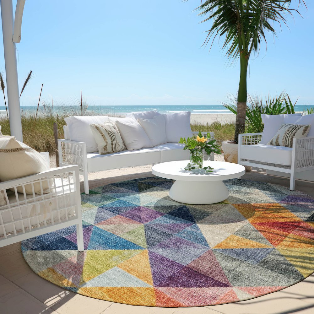 Machine Washable Indoor/Outdoor Chantille Putty 8' x 8' Round Rug. Picture 6